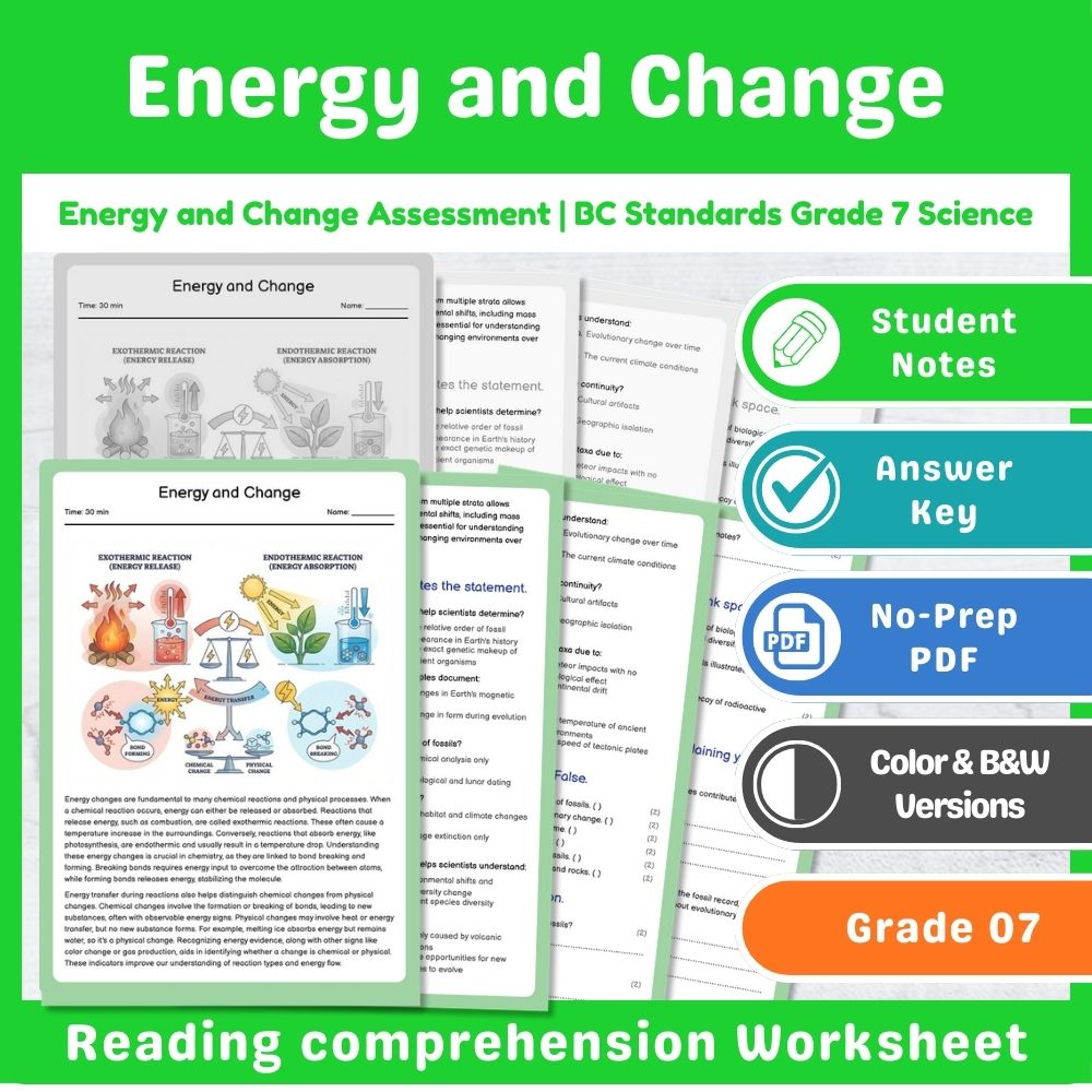Grade 7 Science Lesson – States of Matter & Reaction Types Assessment Bundle — included worksheet 5