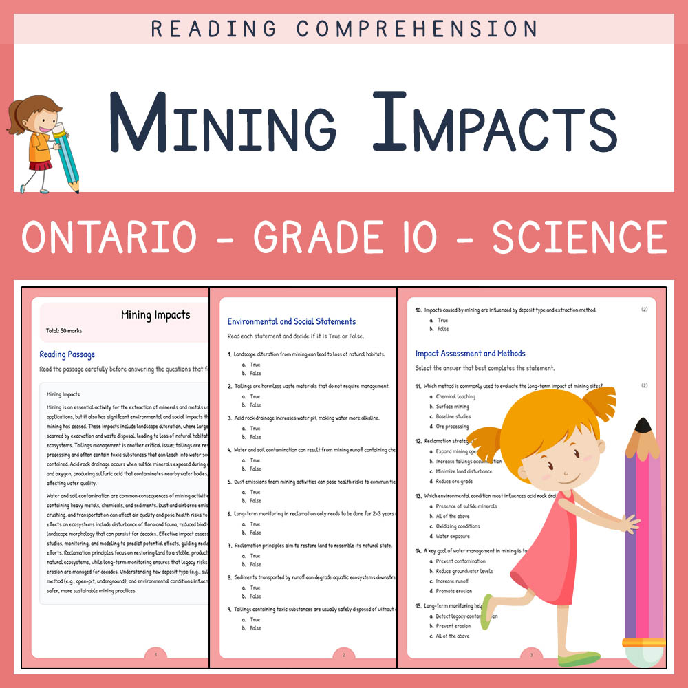 Grade 10 Science worksheet elena worksheet — Grade 10 Science | Mining Impacts Worksheet Elena | Ontario Assessment — page 1