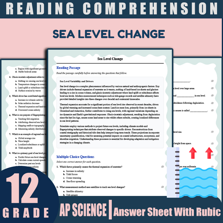 Grade 12 Science reading worksheets worksheet — 12th Grade Science | Sea Level Change Reading Worksheets (PDF + Rubric) —…