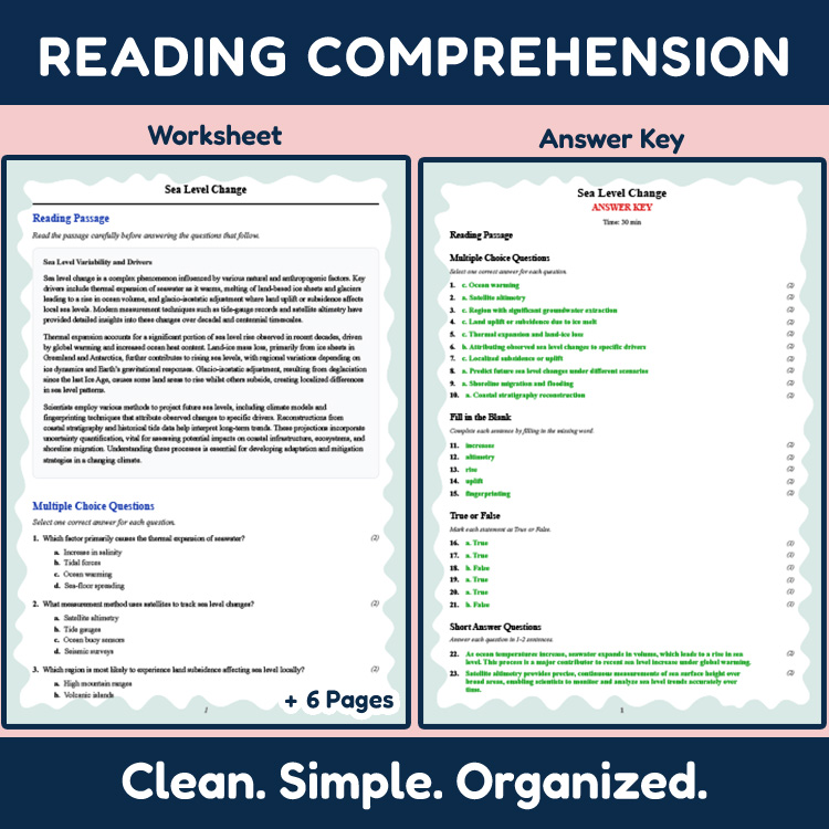 Grade 12 Science reading worksheets worksheet — 12th Grade Science | Sea Level Change Reading Worksheets (PDF + Rubric) —…