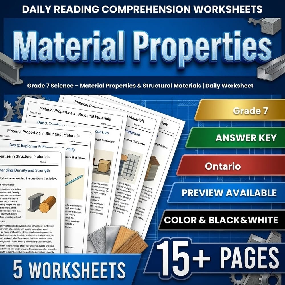 Structural Engineering Grade 7 Science Daily Reading Worksheets Bundle | Ontario — included worksheet 2