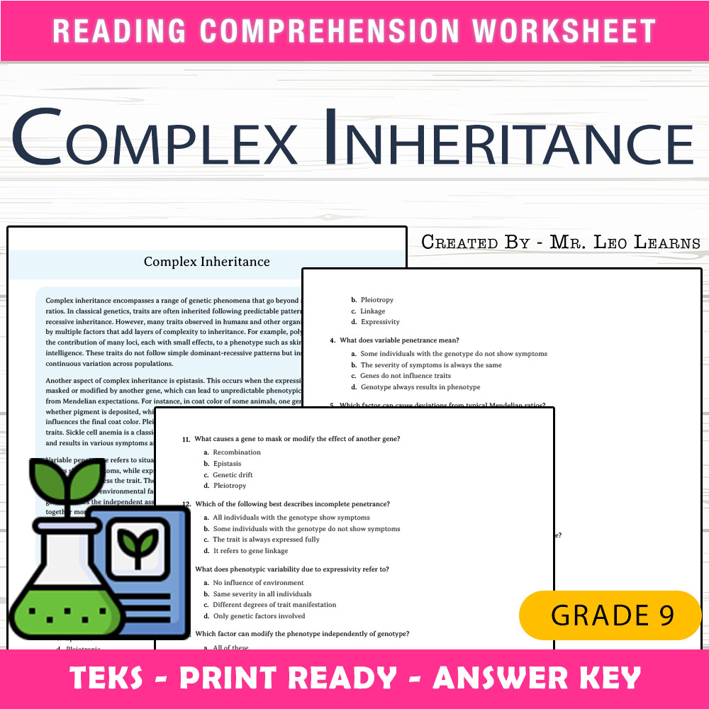 Grade 9 Science worksheet worksheet — Grade 9 Science – Complex Inheritance Worksheet for Mastery — page 1