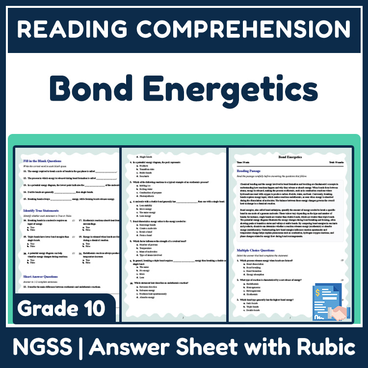 Grade 10 Science reading worksheets worksheet — 10th Grade Science | Bond Energetics Reading Worksheet & Answer Key (PDF)…