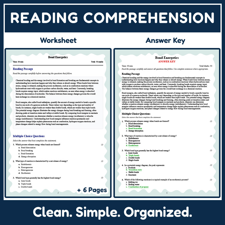 Grade 10 Science reading worksheets worksheet — 10th Grade Science | Bond Energetics Reading Worksheet & Answer Key (PDF)…