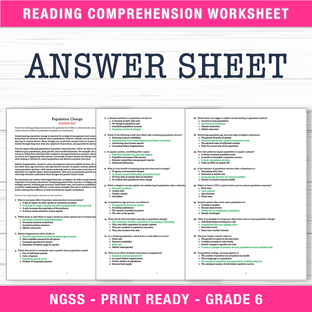 Grade 6 Science worksheet worksheet — 6th Grade Science | Population Change Worksheet (PDF + Answer Key) — page 2