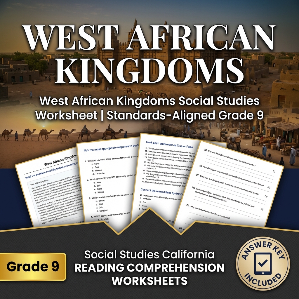 West African Kingdoms Social Studies Worksheet | Standards-Aligned Grade 9