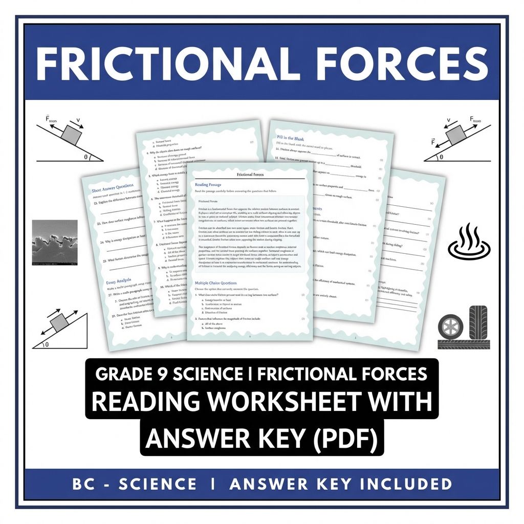 Grade 9 Science reading worksheets — Grade 9 Science | Frictional Forces Reading Worksheet with Answer Key (PDF)