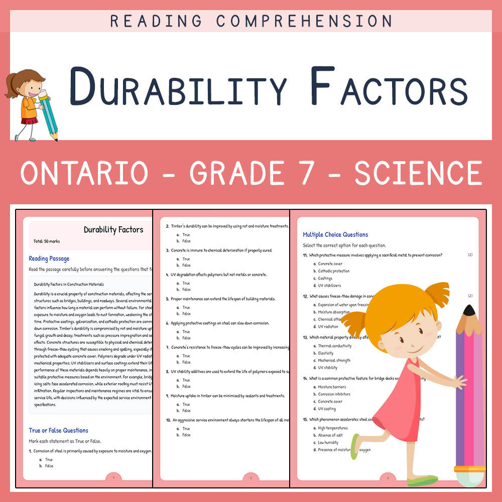 Grade 7 Science worksheet elena worksheet — Grade 7 Science | Durability Factors Worksheet (Answer Key) - Ontario Standard…