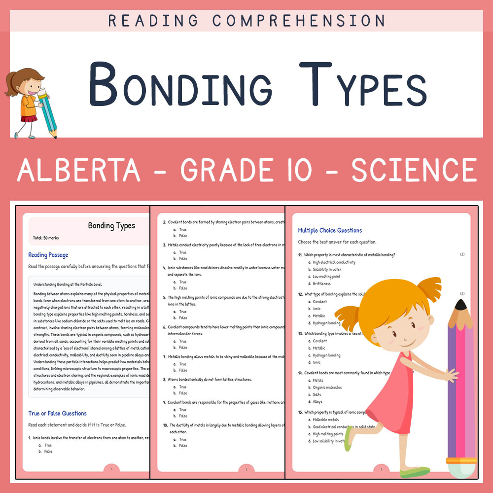 Grade 10 Science worksheet elena worksheet — Grade 10 Science | Bonding Types Worksheet | Alberta Standards — page 1