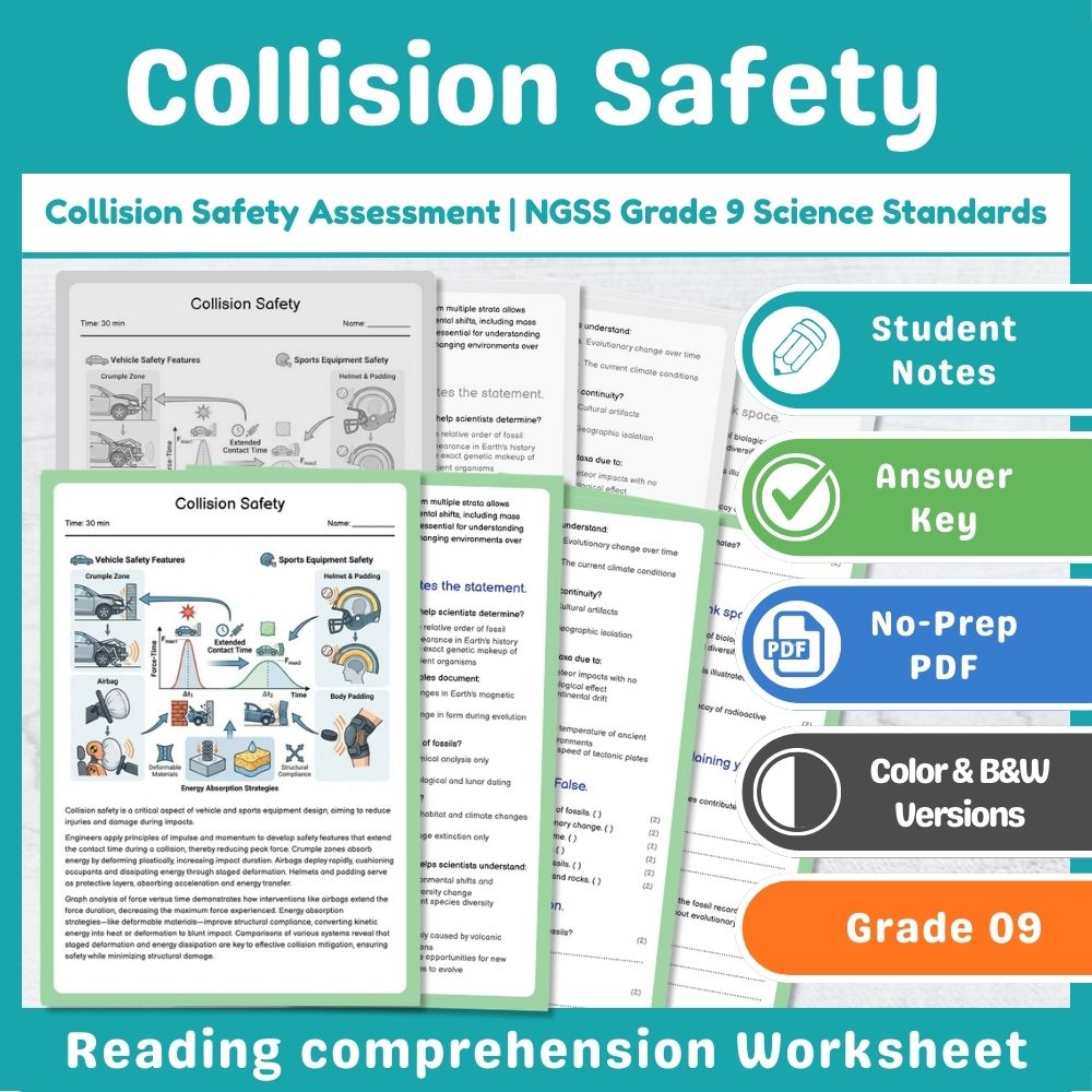 Collision Safety Assessment | NGSS Grade 9 Science Standards
