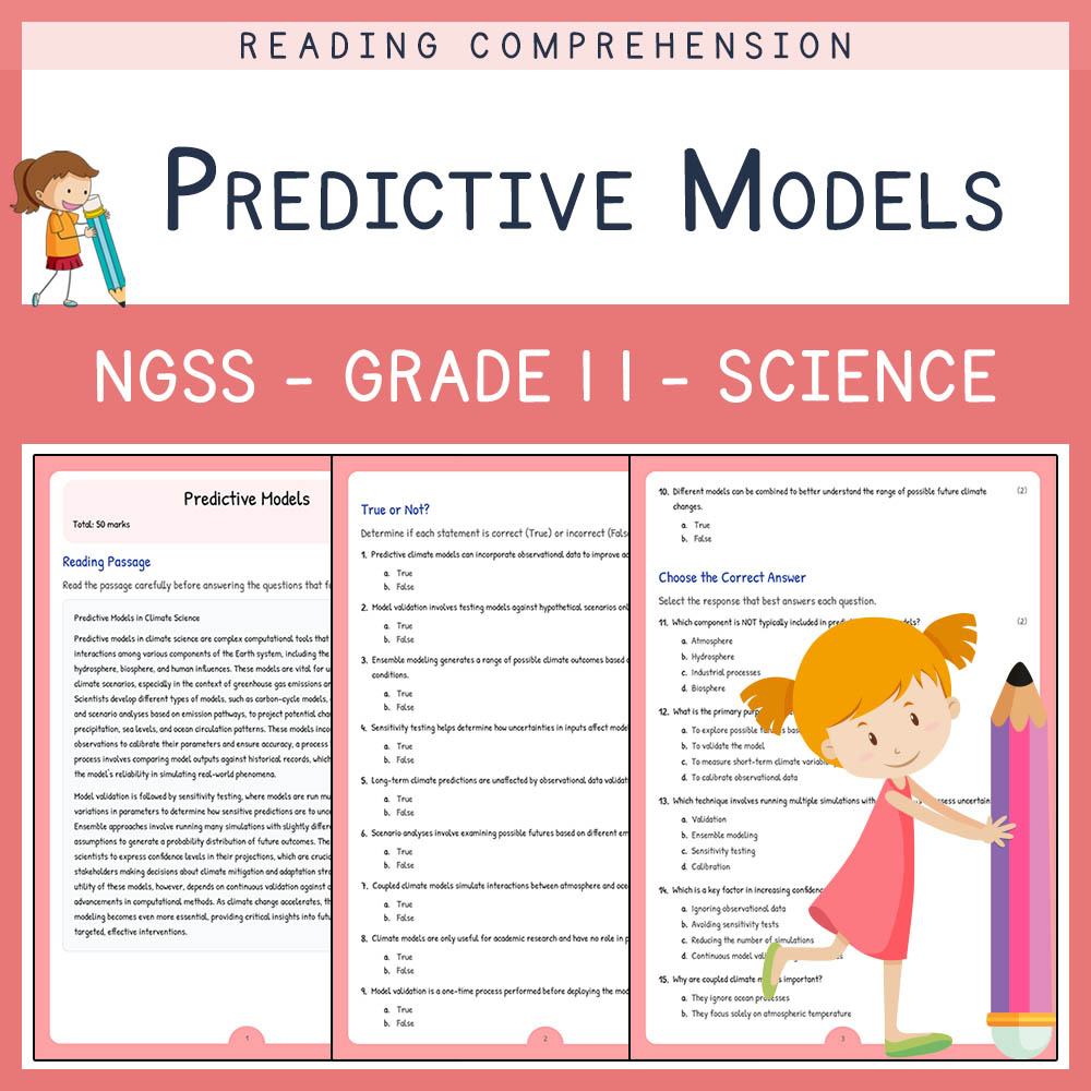 Grade 11 Science worksheet worksheet — Grade 11 Science | Predictive Models Worksheet & Answer Key – NGSS-Aligned — page 1