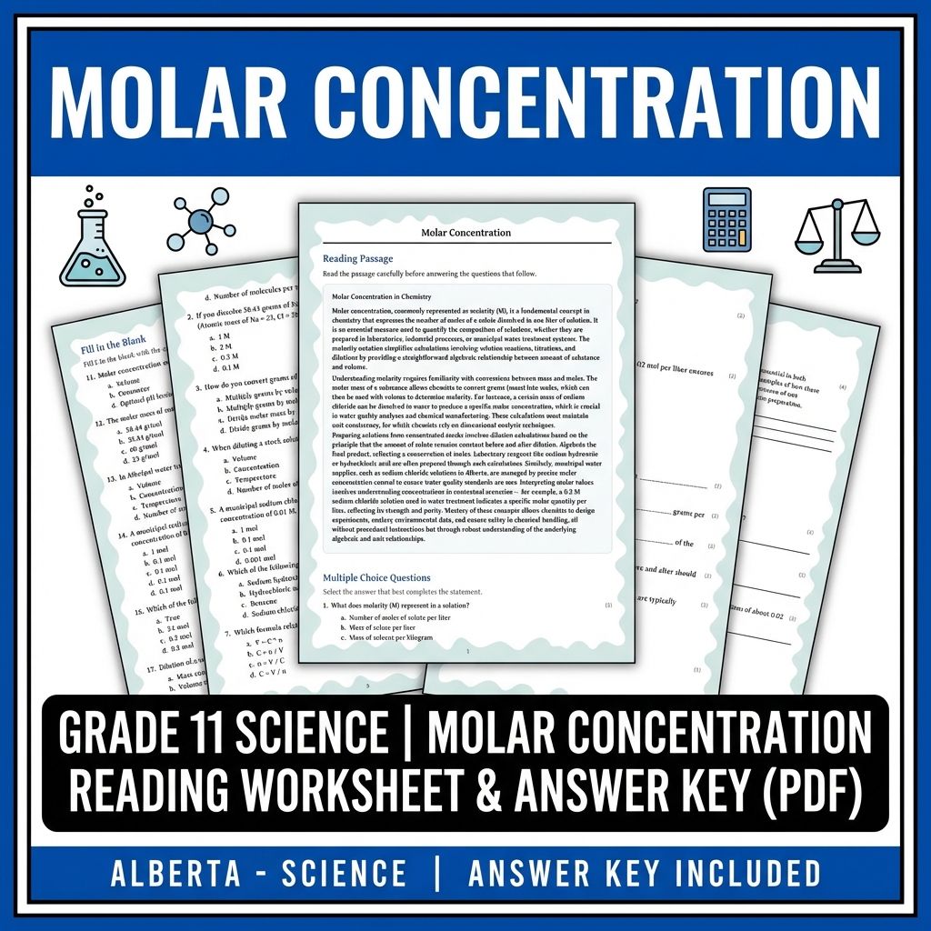 Grade 11 Science | Molar Concentration Reading Worksheet & Answer Key (PDF)