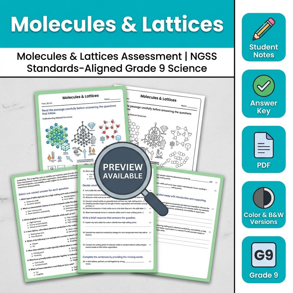 Molecules & Lattices Assessment | NGSS Standards-Aligned Grade 9 Science