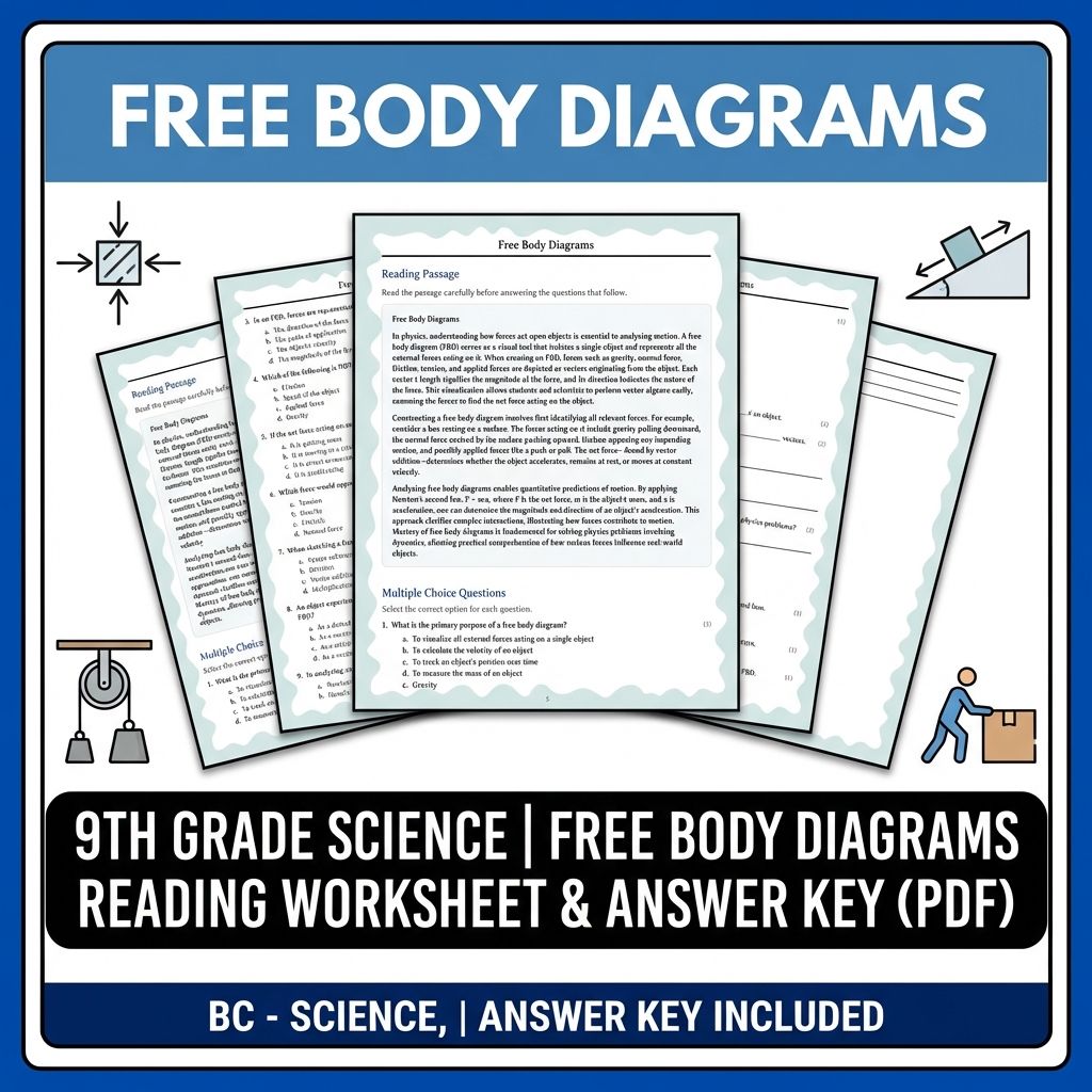 9th Grade Science | Free Body Diagrams Reading Worksheet & Answer Key (PDF)
