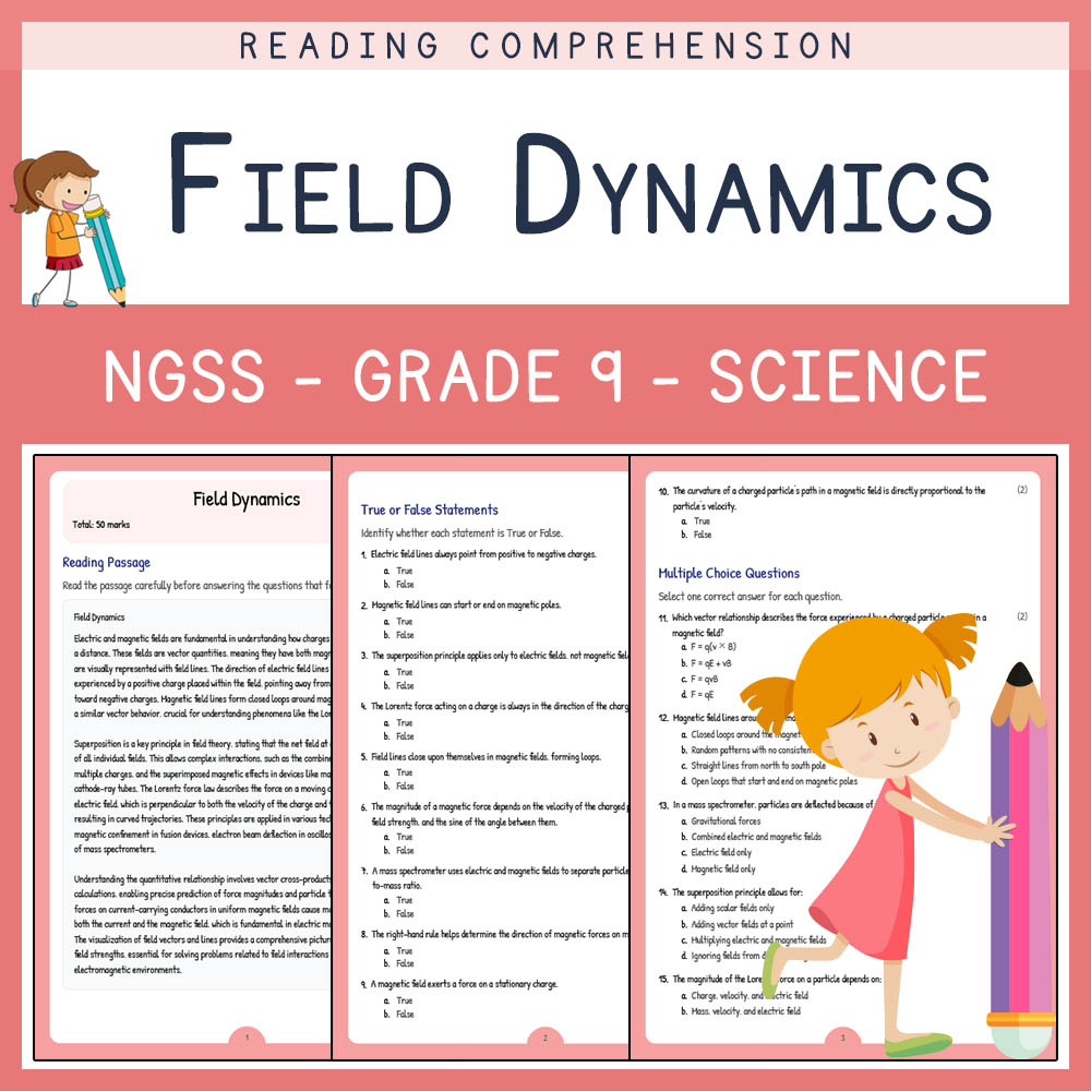 Grade 9 Science worksheet worksheet — Grade 9 Science | Field Dynamics Worksheet & Answer Key (NGSS-Aligned) — page 1
