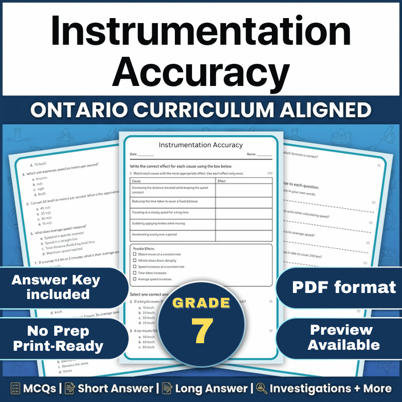 Grade 7 Science | Instrumentation Accuracy Worksheet (PDF) Ontario Standards