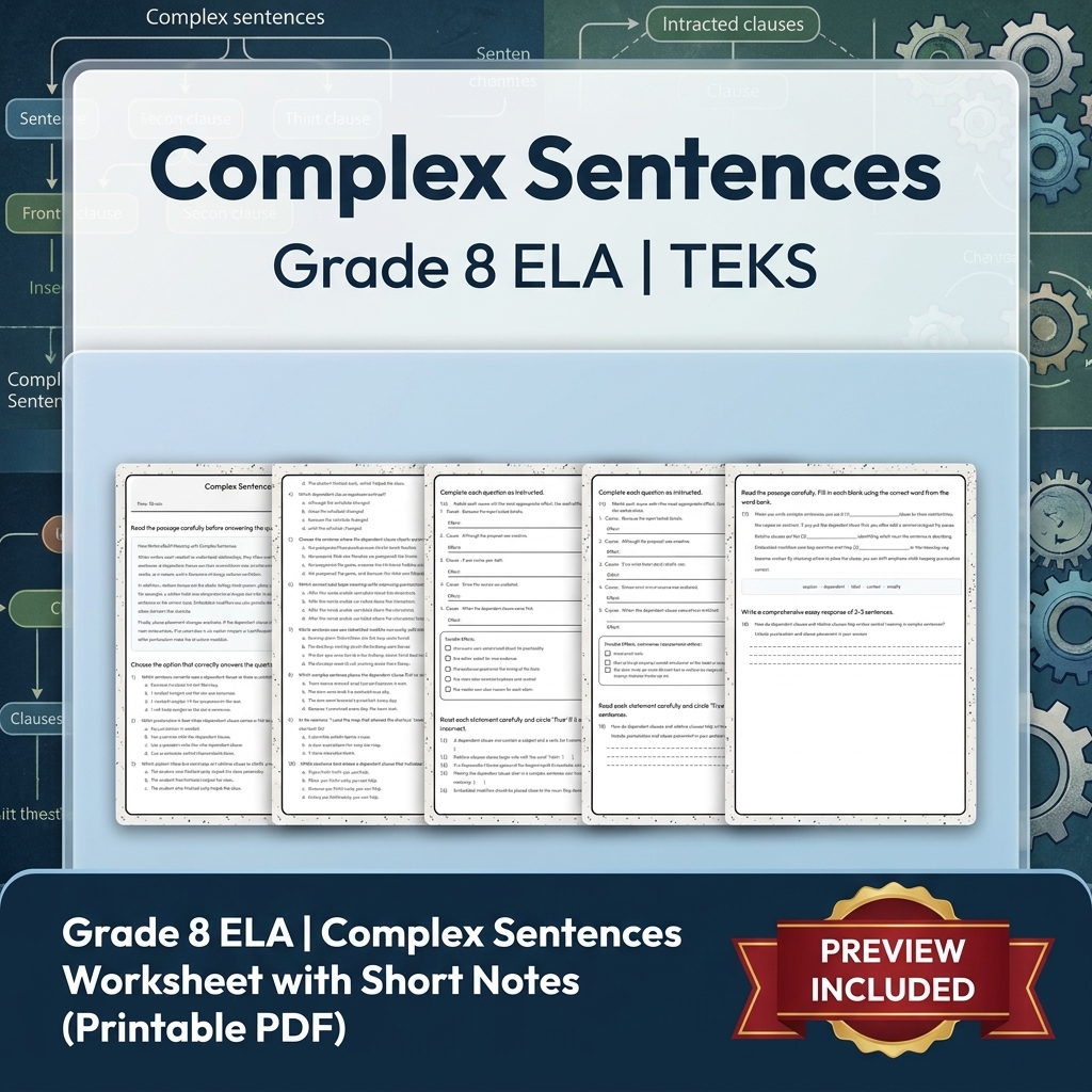 Grade 8 Precision Grammar & Voice ELA Lesson Bundle TEKS Resource — included worksheet 5