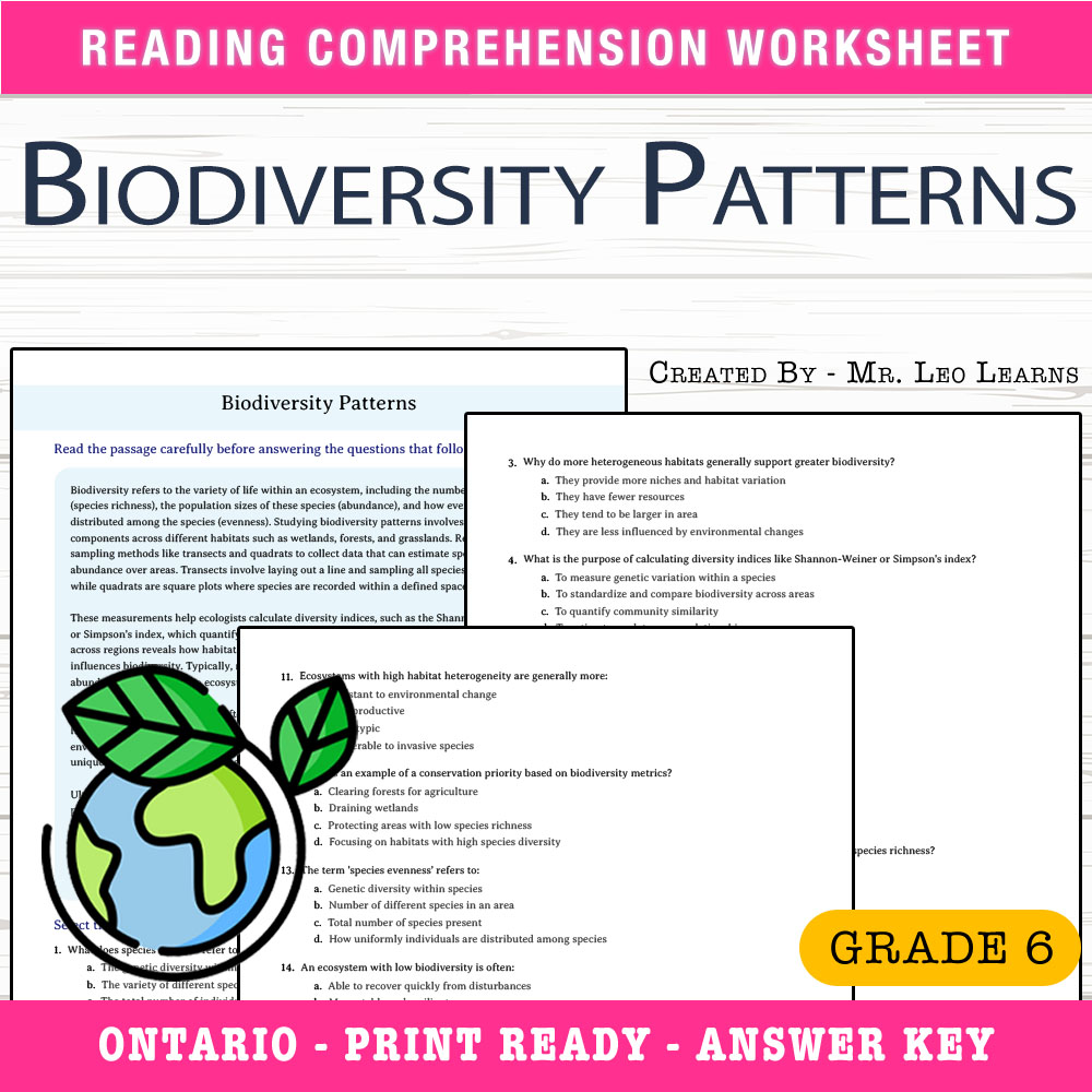 Grade 6 Science worksheet worksheet — Grade 6 Science – Biodiversity Patterns Worksheet for Mastery | PDF + Answer Key — p…