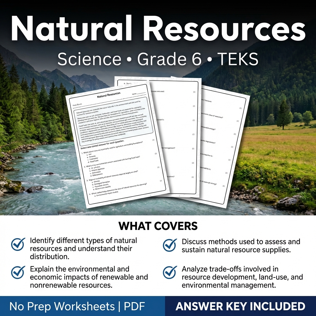 Grade 6 Science Worksheet on Natural Resources | TEKS-Aligned Practice