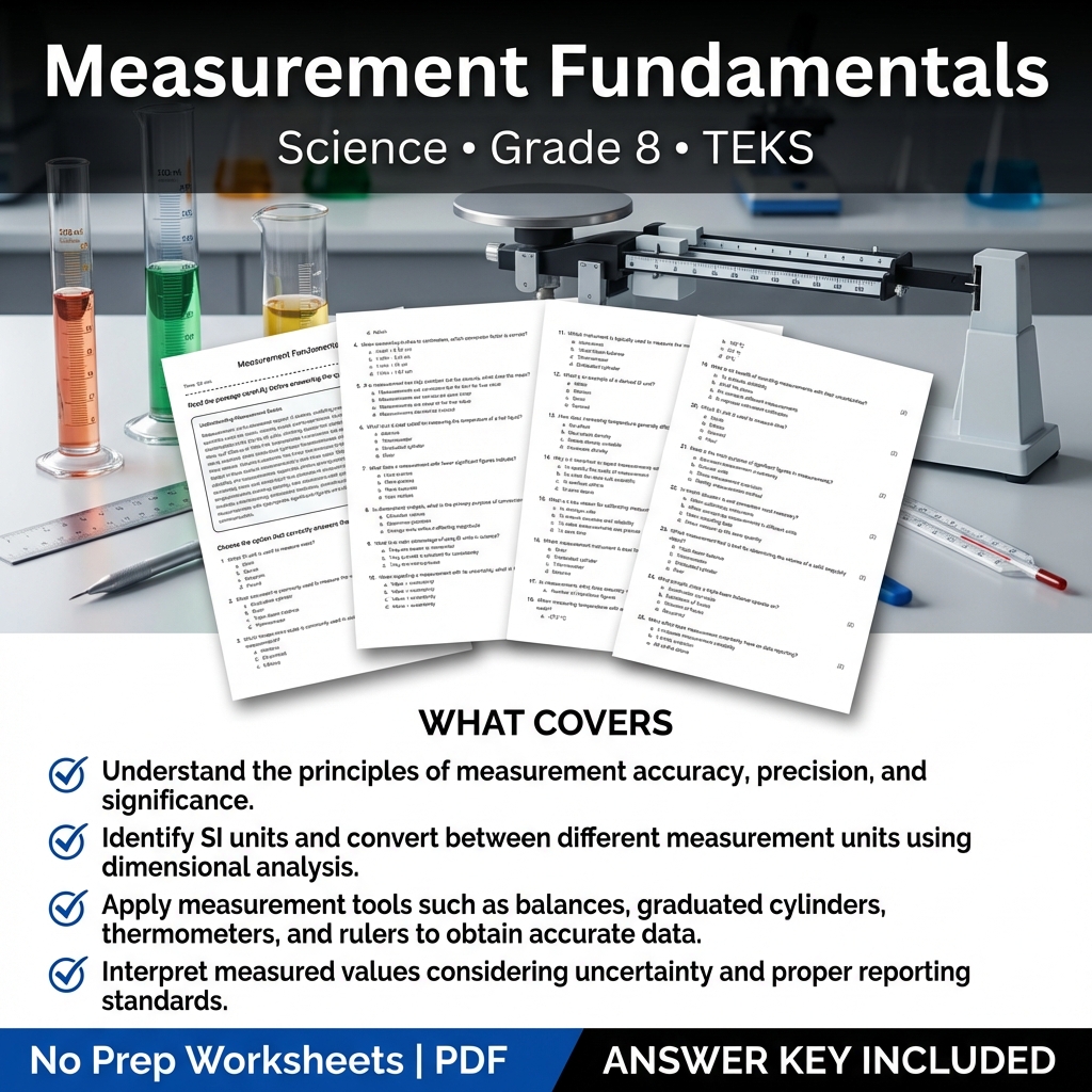 Measurement Fundamentals Worksheet for Grade 8 Science TEKS