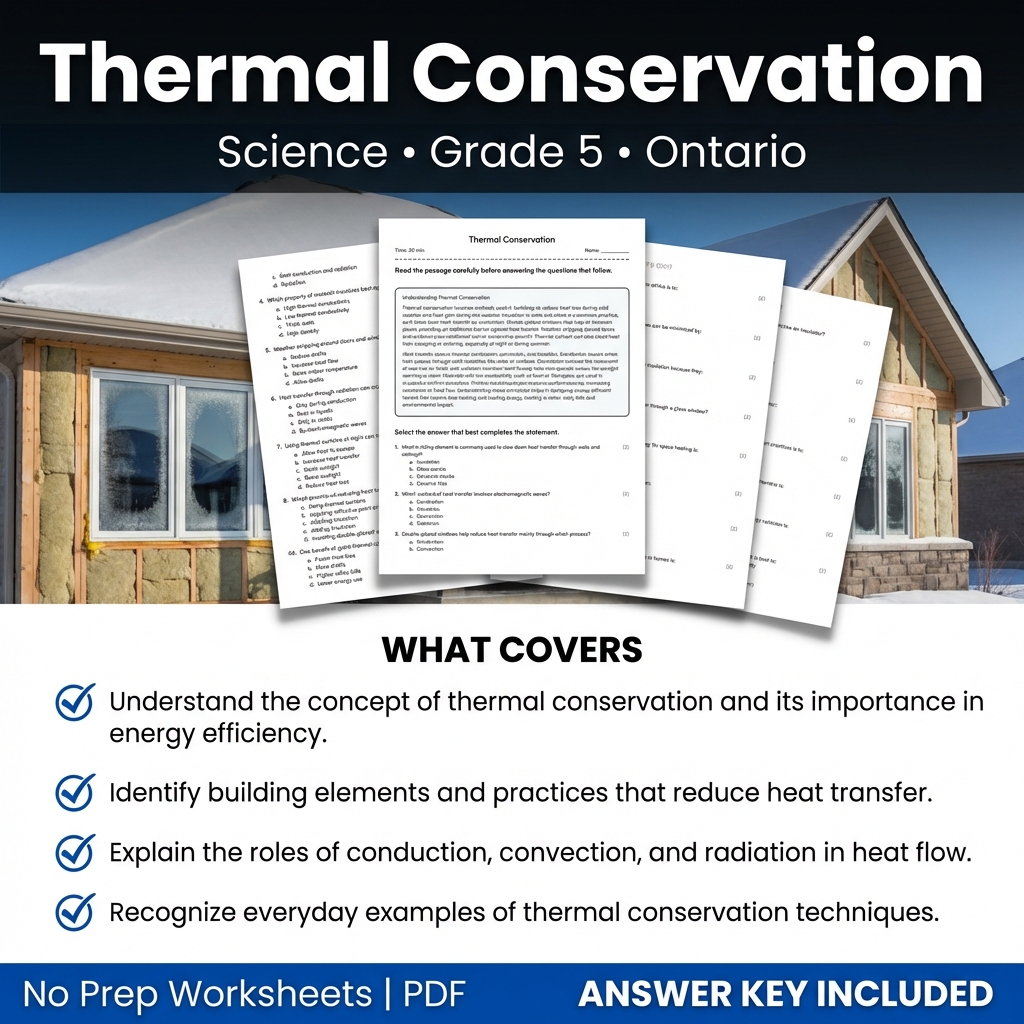 Grade 5 Science Worksheet on Thermal Conservation with Answer Key PDF