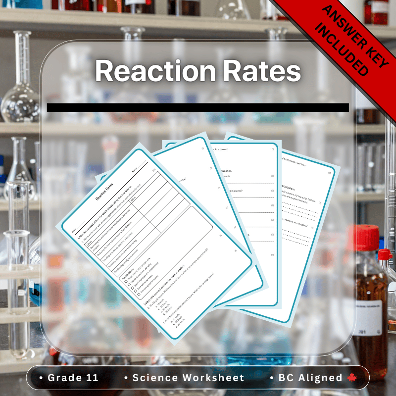 Grade 11 Science | Reaction Rates Worksheet (Answer Key) for BC Standards
