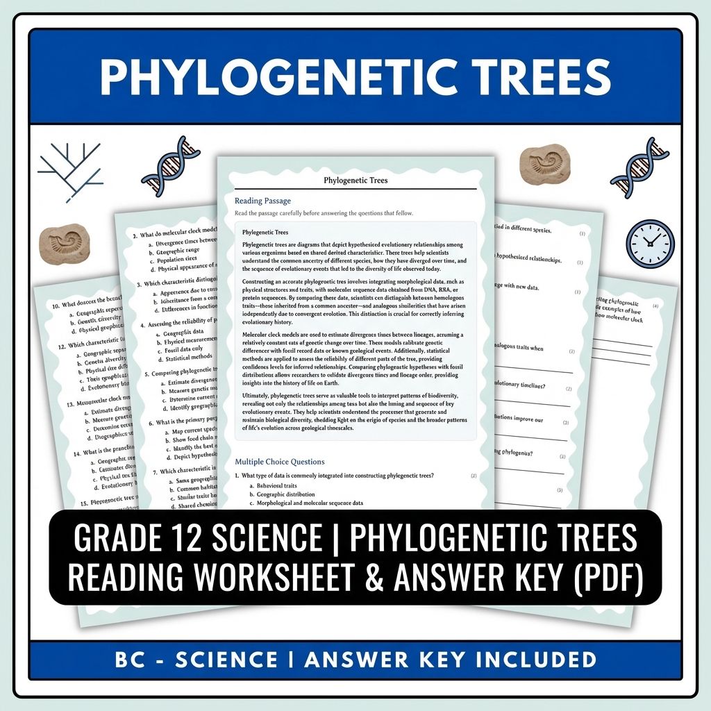 Grade 12 Science | Phylogenetic Trees Reading Worksheet & Answer Key (PDF)