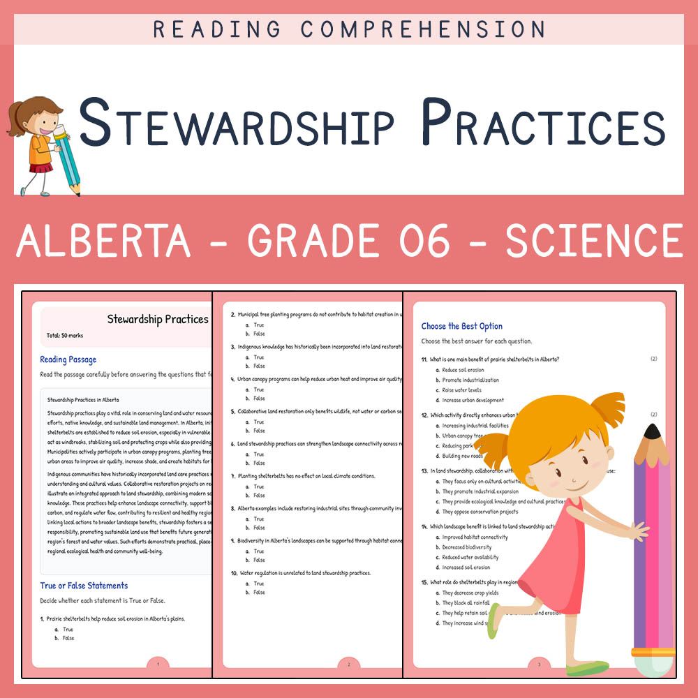 Grade 6 Science worksheet elena worksheet — Grade 6 Science Worksheet | Stewardship Practices | Alberta Standards — page 1