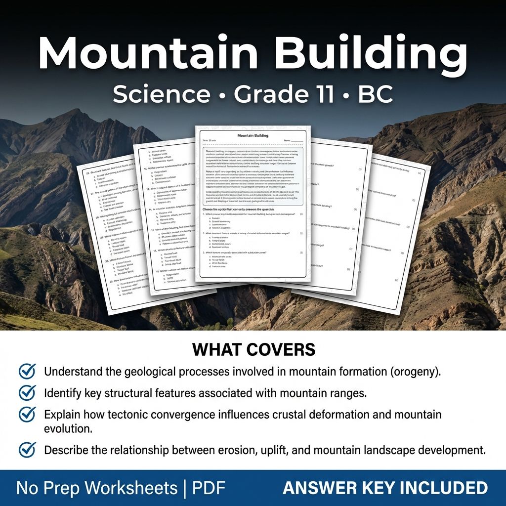 11th Grade Science | Mountain Building Worksheet & Answer Key (Printable PDF)