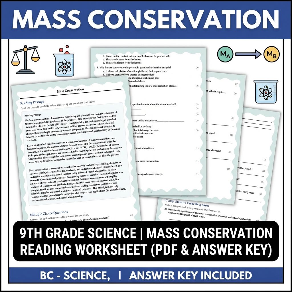 Grade 9 Science reading worksheets — 9th Grade Science | Mass Conservation Reading Worksheet (PDF & Answer Key)