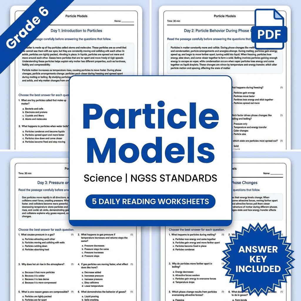 6th Grade Science | Particle Models Reading Worksheet (PDF+ Answer Key )