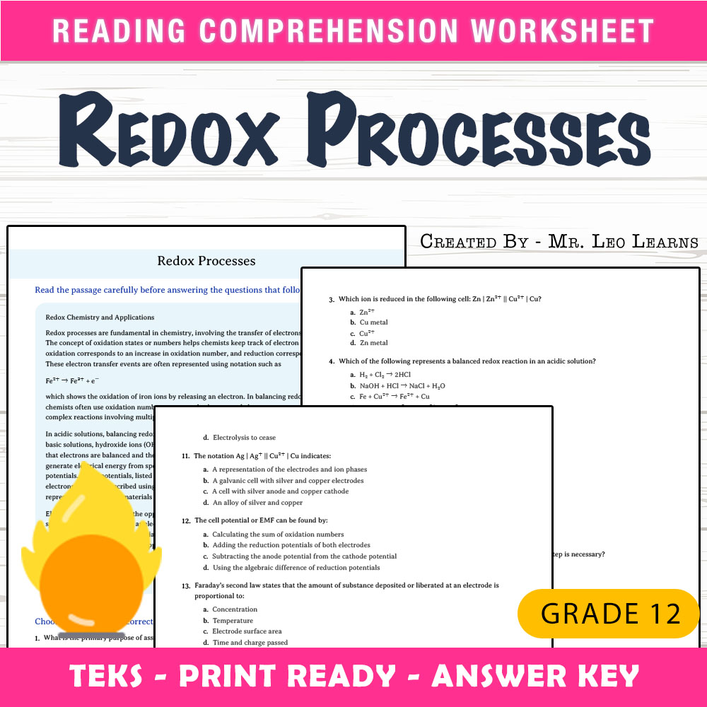 Grade 12 Science worksheet worksheet — Grade 12 Science – Redox Processes Worksheet for Mastery — page 1