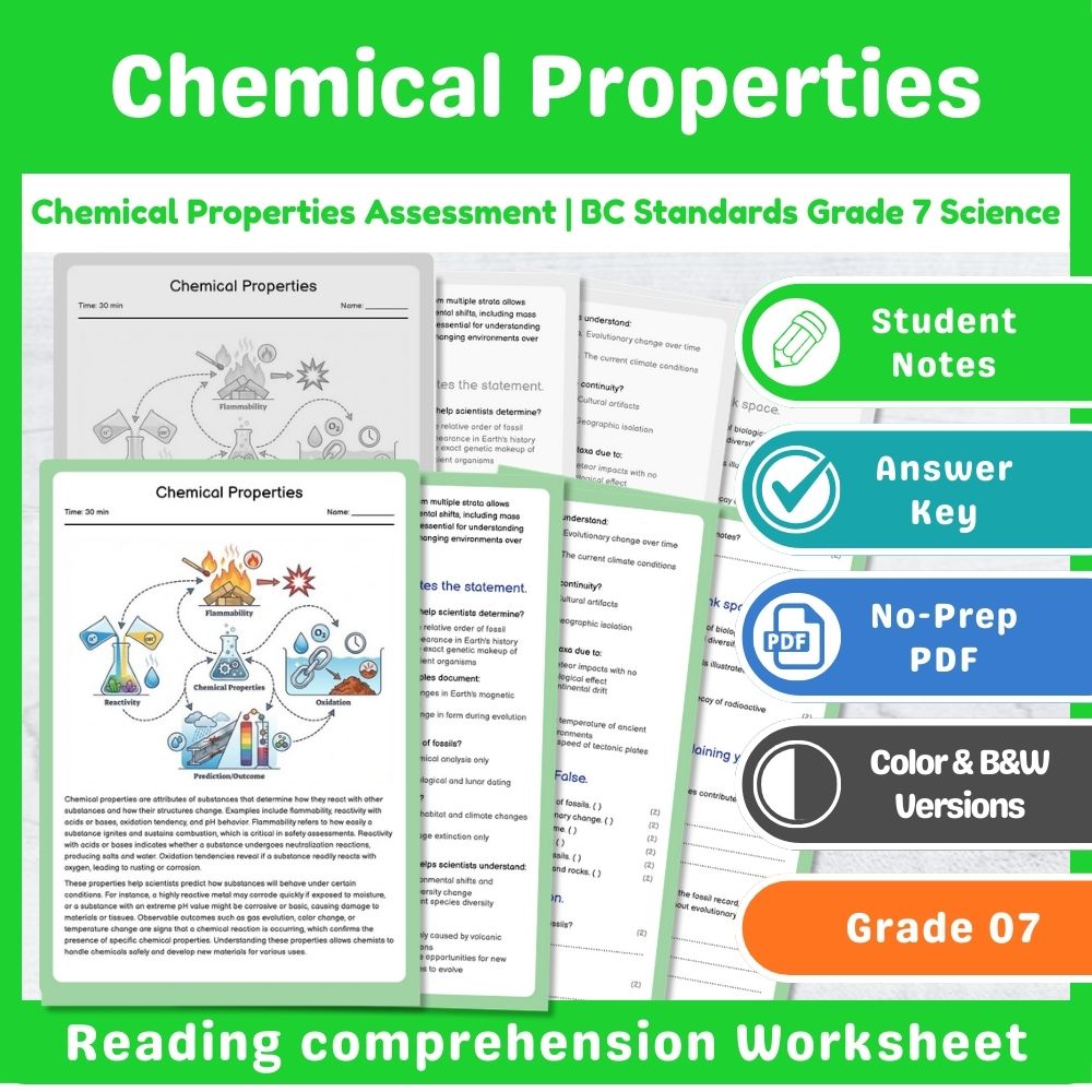 Grade 7 Science Lesson – States of Matter & Reaction Types Assessment Bundle — included worksheet 6