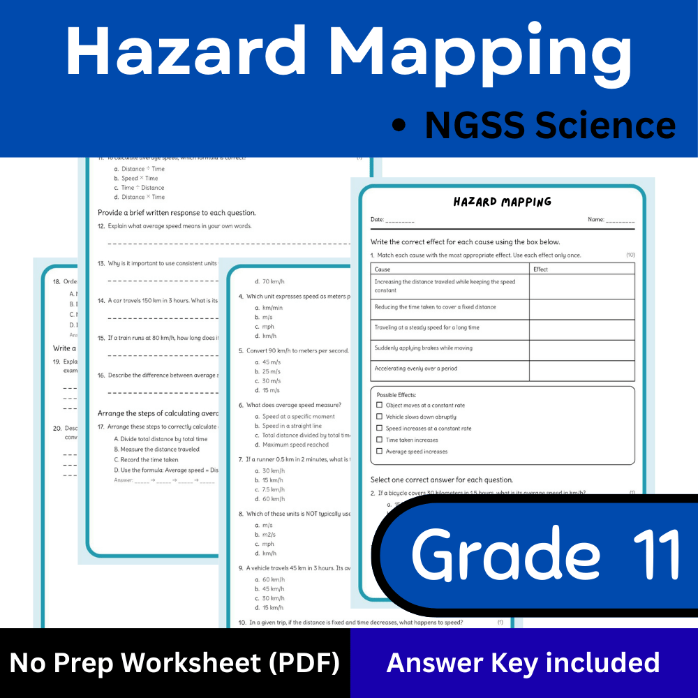 Grade 11 Science | Hazard Mapping Worksheet (NGSS) | Science PDF