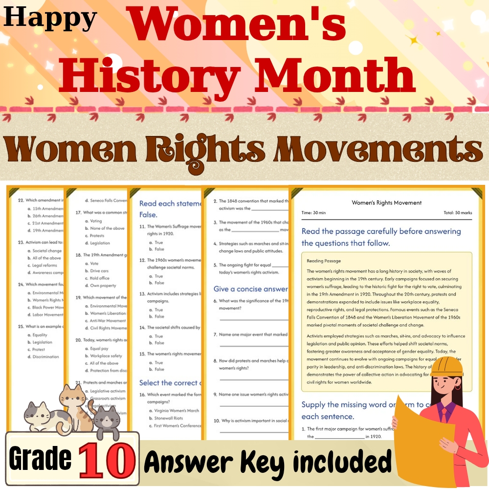 Grade 10 Social Studies – Women’s Rights Movement Worksheet | PDF + Answer Key