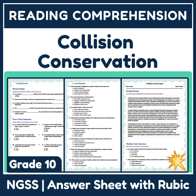 Grade 10 Science reading worksheets worksheet — 10th Grade Science | Collision Conservation Reading Worksheets (Answer Key…