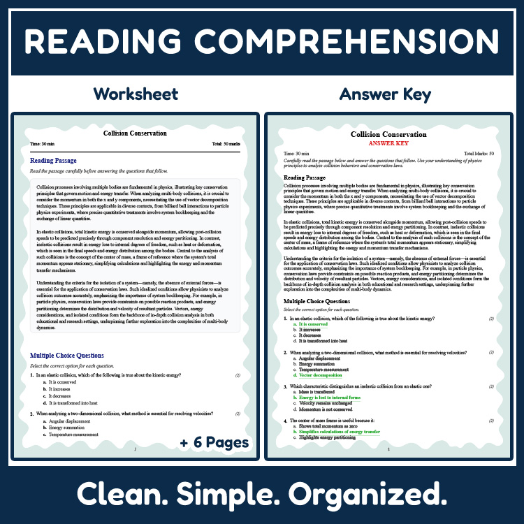 Grade 10 Science reading worksheets worksheet — 10th Grade Science | Collision Conservation Reading Worksheets (Answer Key…