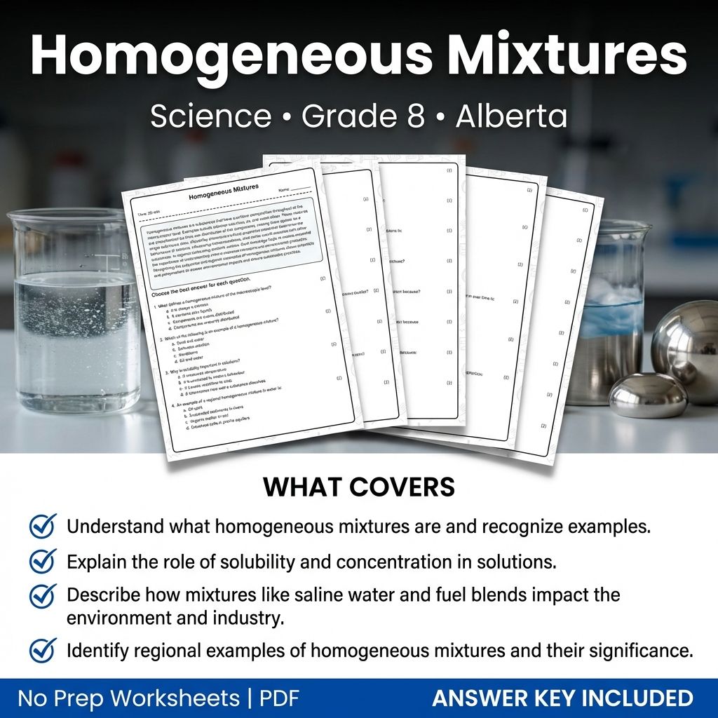 Grade 8 Science Worksheet on Homogeneous Mixtures | Alberta Standards