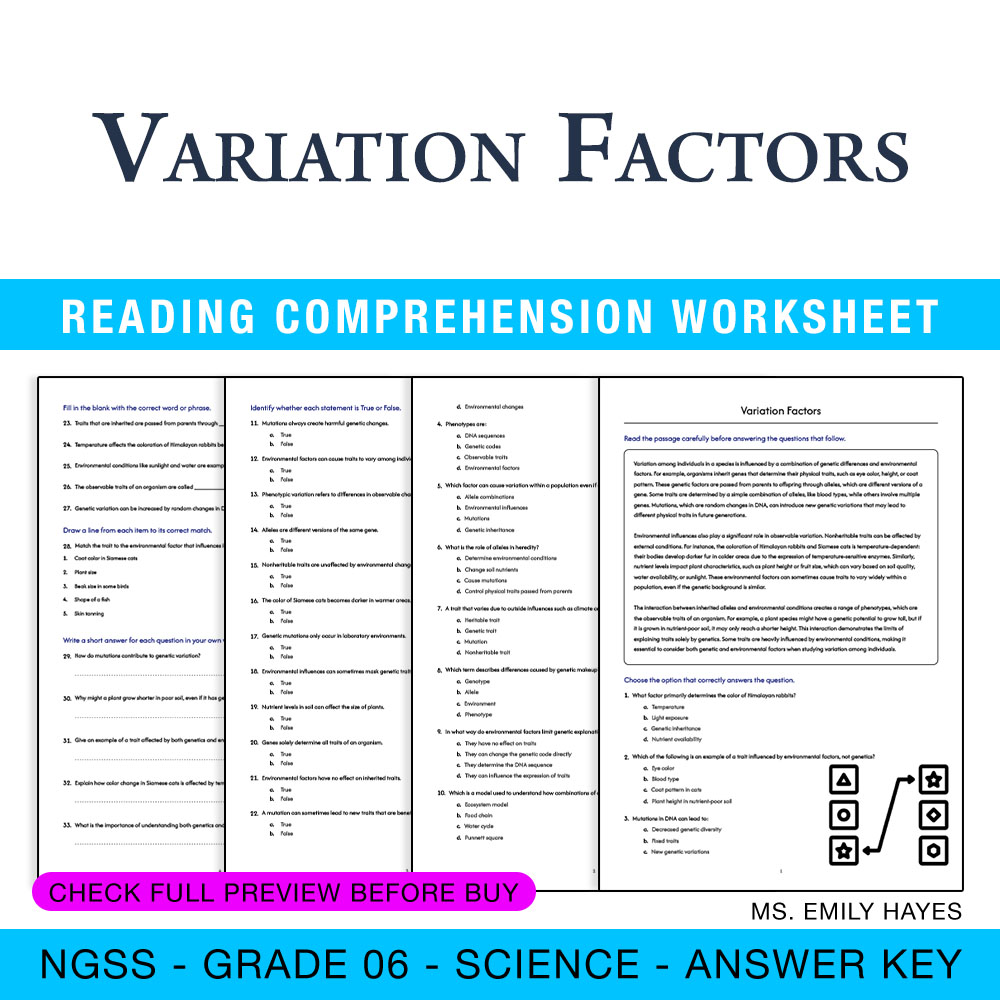 Grade 6 Science worksheet worksheet — Grade 6 Science | Variation Factors Worksheet (PDF + Answer Key) — page 1