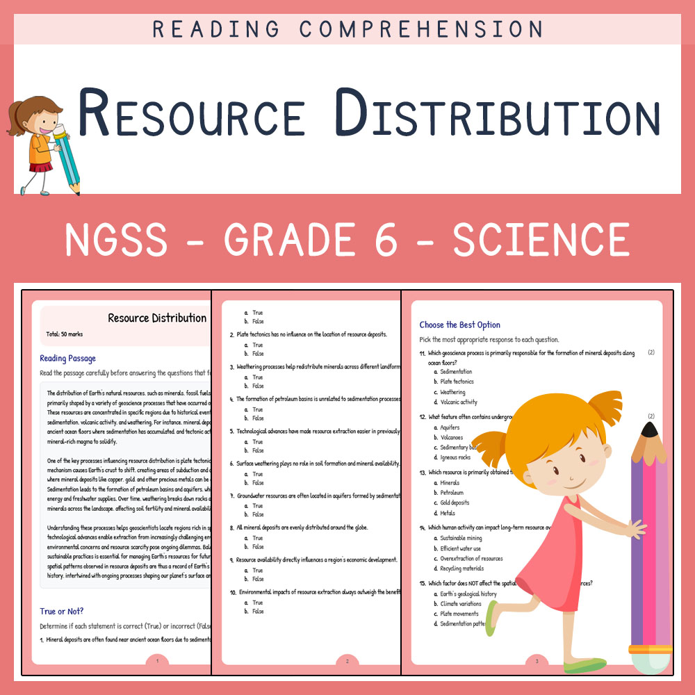 Grade 6 Science worksheet worksheet — Grade 6 Science | Resource Distribution Worksheet | NGSS-Aligned — page 1