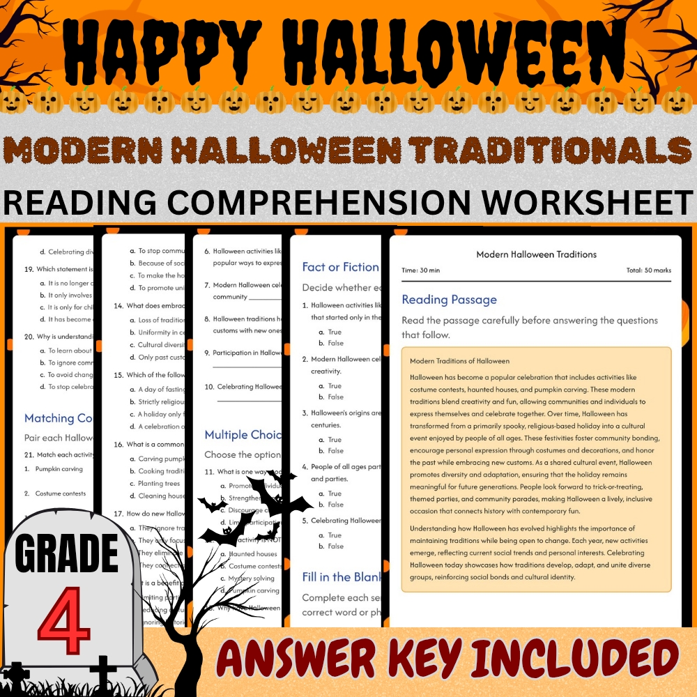 Grade 4 | Halloween Worksheets | Fun Classroom Unit Pack (Answer Key Included) — included worksheet 4
