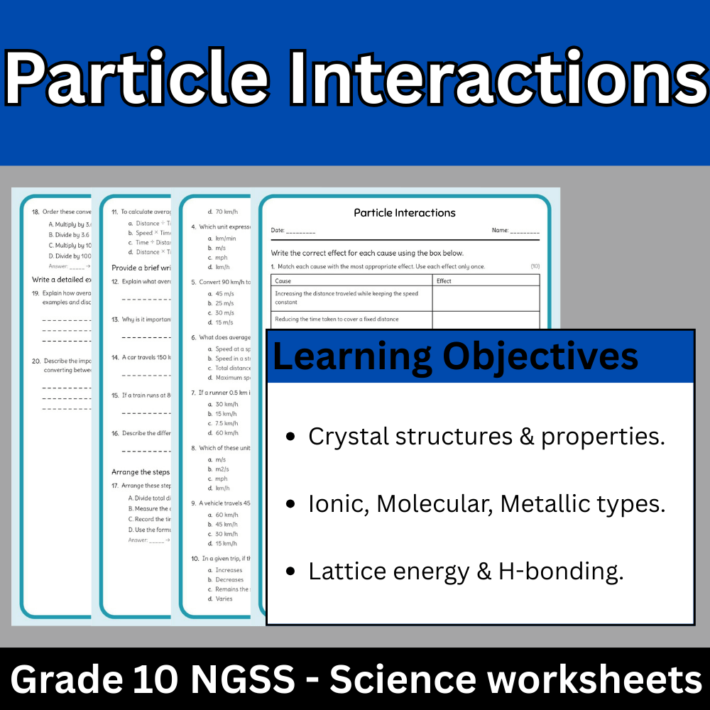 Grade 10 Science | Particle Interactions Worksheet (Answer Key) NGSS Aligned