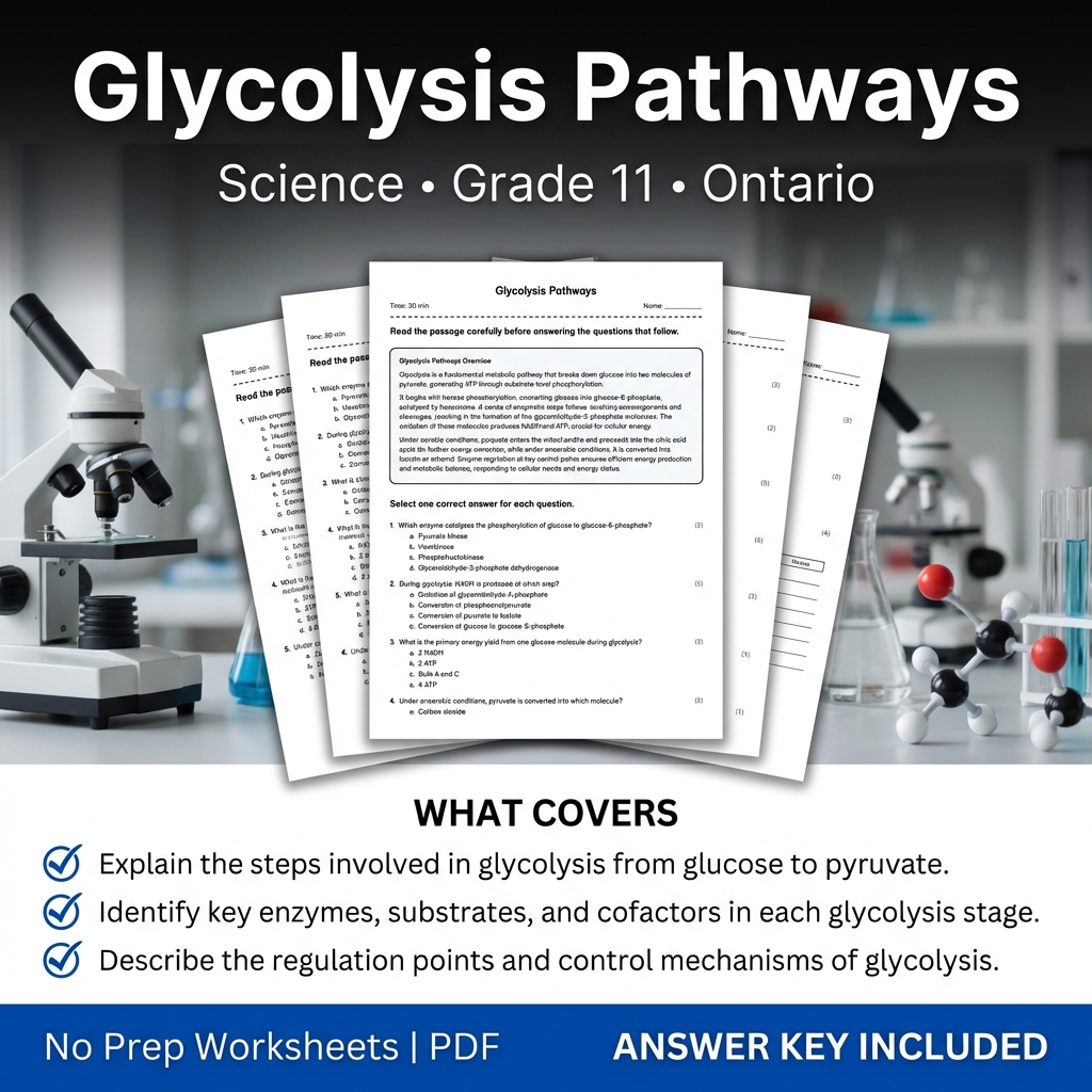 Glycolysis Pathways Grade 11 Science Worksheet | Ontario Standards