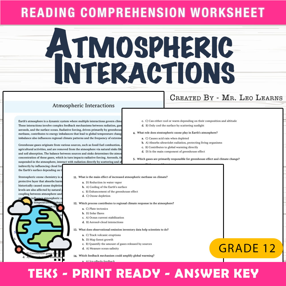 Grade 12 Science worksheet worksheet — Grade 12 Science | Atmospheric Interactions Worksheet for Mastery — page 1