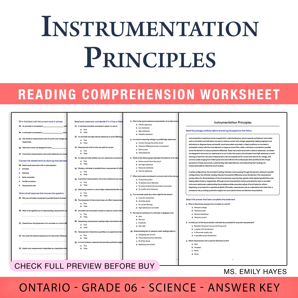 Grade 6 Science — worksheet — Grade 6 Science | Instrumentation Principles Worksheet (PDF + Answer Key) — page 1