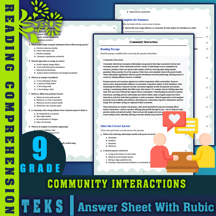 Grade 9 Science reading worksheets worksheet — Grade 9 Science | Community Interactions Reading Worksheet & Answer Key (PD…