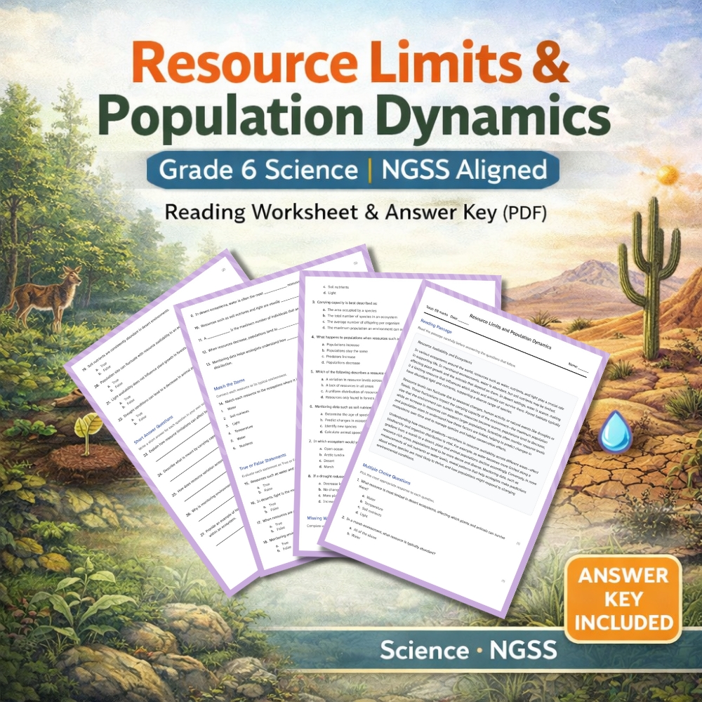Grade 6 Science | Resource Limits & Population Dynamics | Worksheet (NGSS)