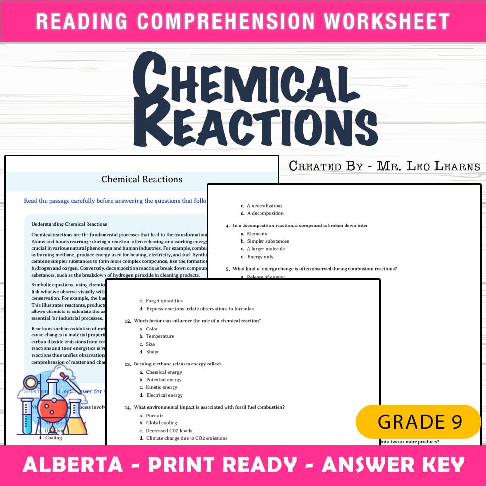 Grade 9 Science worksheet mcq paper worksheet — Grade 9 Science — Worksheet MCQ Paper for Mastering Chemical Reactions — p…