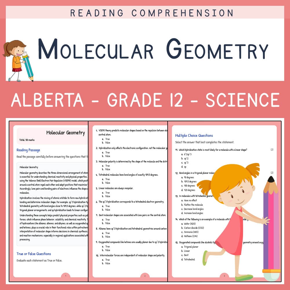 Grade 12 Science worksheet elena worksheet — Grade 12 Science | Molecular Geometry Worksheet | Alberta Standards — page 1