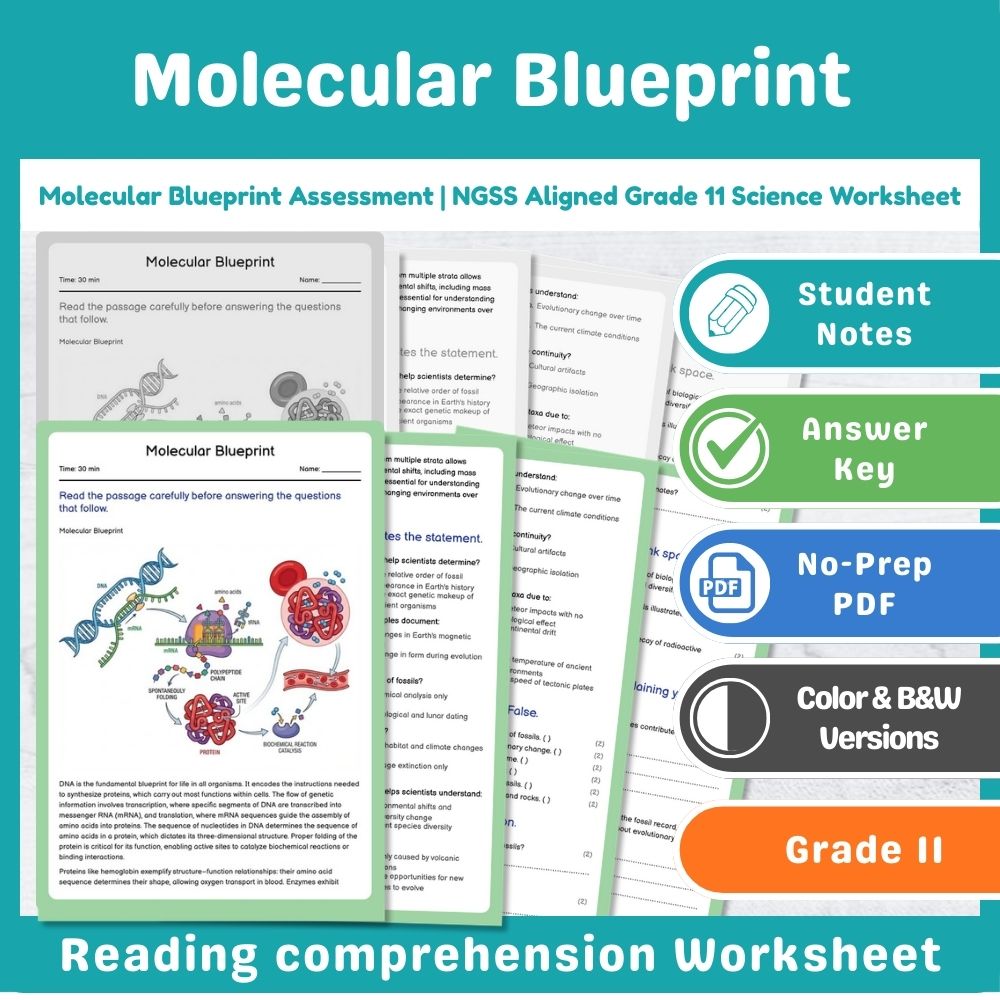 Grade 11 Science Mini Bundle | From Molecules to Organisms NGSS Not Specified — included worksheet 2